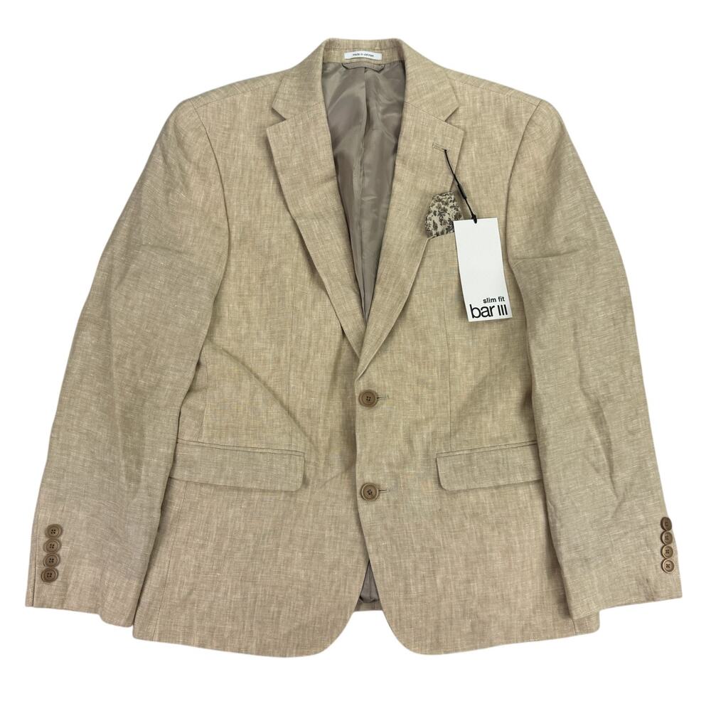 Bar III Mens Slim Fit 100% Linen Solid Suit Jacket Tan 38S